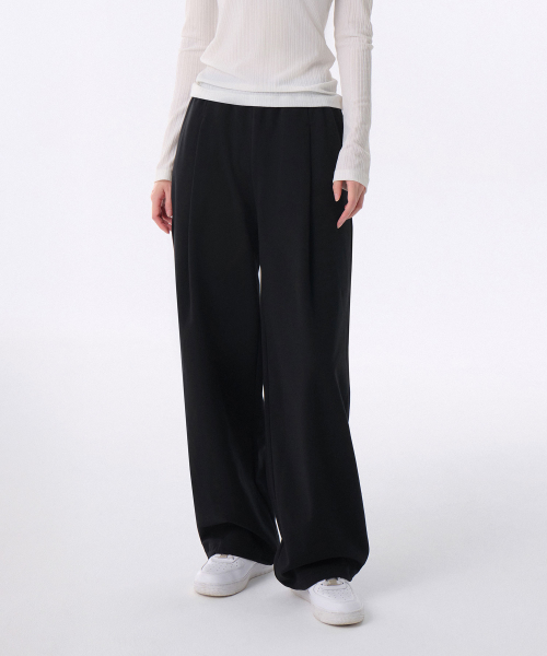 [COOLTANDARD] WOMENS DEEP TUCK VARIABLE WIDE LOUNGE SWEAT PANTS [BLACK]