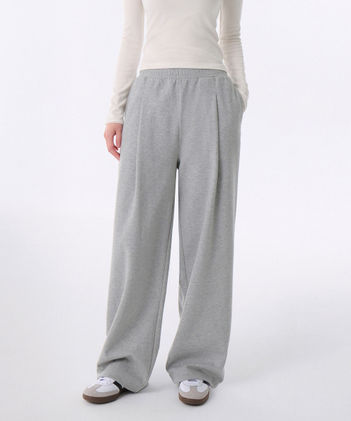 [COOLTANDARD] WOMENS DEEP TUCK VARIABLE WIDE LOUNGE SWEAT PANTS [MEDIUM GREY]