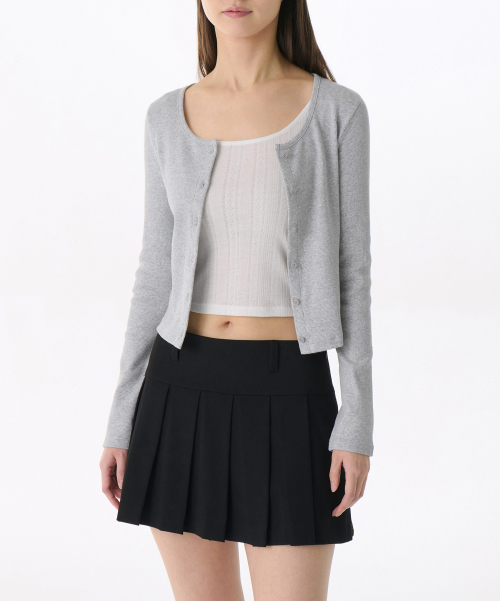 WOMENS RIBBED SLIM SCOOP NECK JERSEY CARDIGAN [MELANGE GREY]