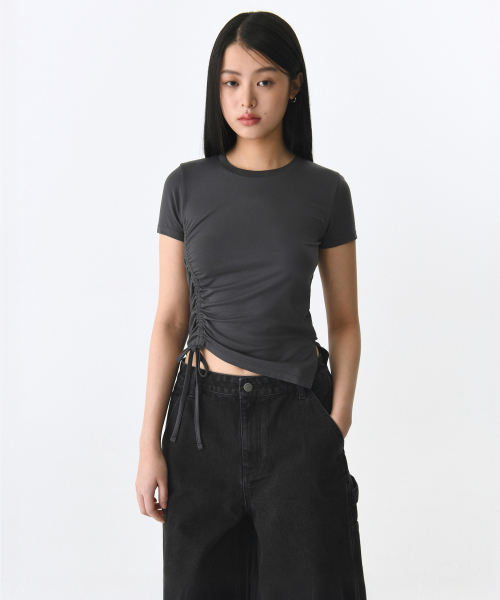 Женская футболка Tencel с драпировкой сбоку [Dark Gray]
