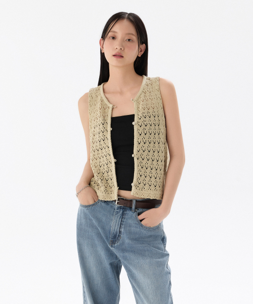 WOMENS CROCHET VEST [LIGHT BEIGE]