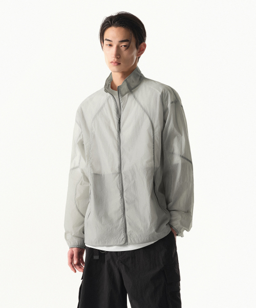 CITY LEISURE HIGHNECK SHEER WINDBREAKER JACKET [LIGHT GREY]