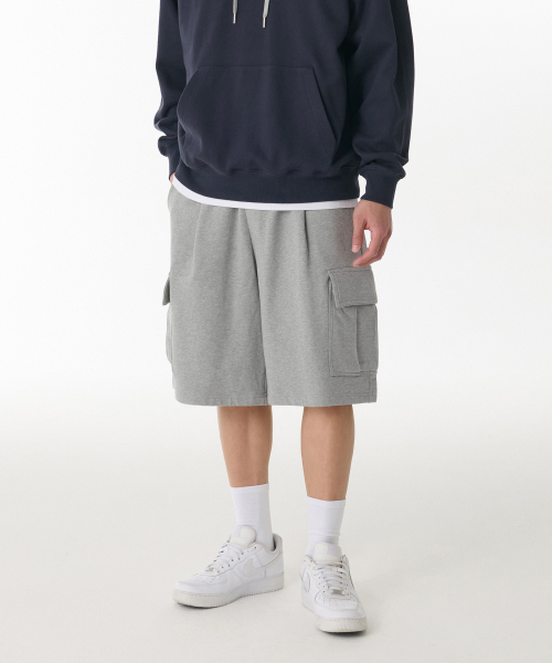 ONE TUCK CARGO BERMUDA SWEAT PANTS [MEDIUM GREY]