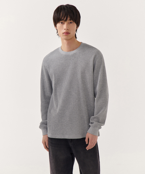 Базовый лонгслив вафельной вязки с круглым вырезом [Medium Grey]