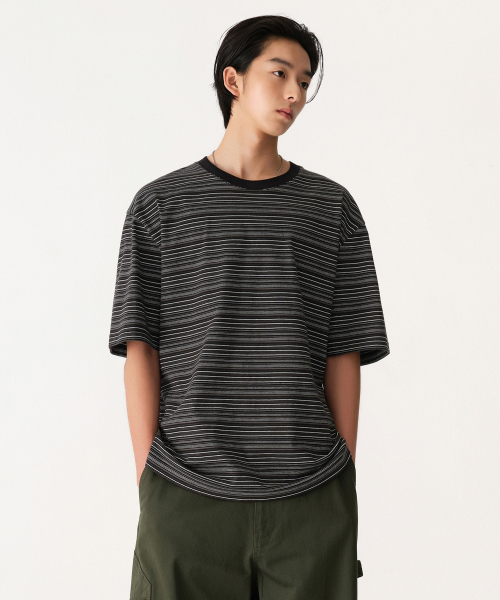 MULTI STRIPE RELAXED T SHIRT 4 [BLACK]
