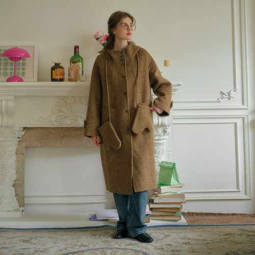 SR_Loose fit hooded coat_CAMEL