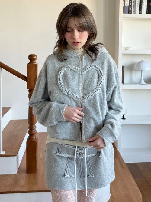 Ангоровый худи на молнии с сердечком (Gray)