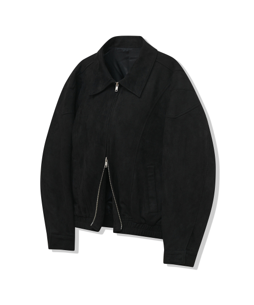 87-STAN061 Layer Line Suede Blouson Jacket Black