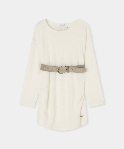 Angora One-Shoulder Suede Belt Dress (ivory)
