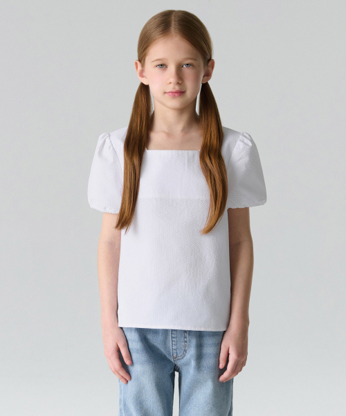 무신사 스탠다드 키즈() 시어서커 퍼프 슬리브 블라우스 [화이트] 상품 이미지
