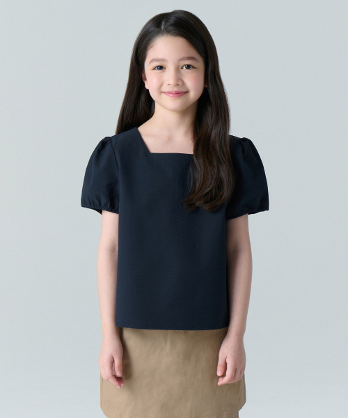 무신사 스탠다드 키즈() 시어서커 퍼프 슬리브 블라우스 [네이비] 상품 이미지