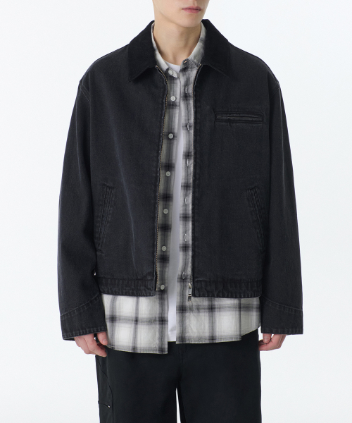 Джинсовая рабочая куртка на молнии (Washed Black)