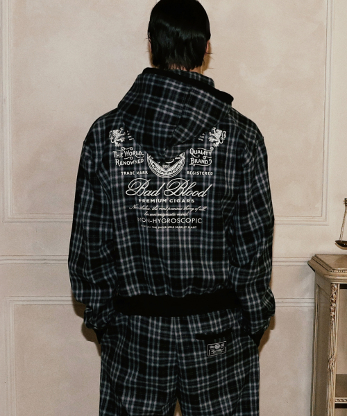 MUSINSA | BADBLOOD Classic Check Hooded Zip-Up - Black