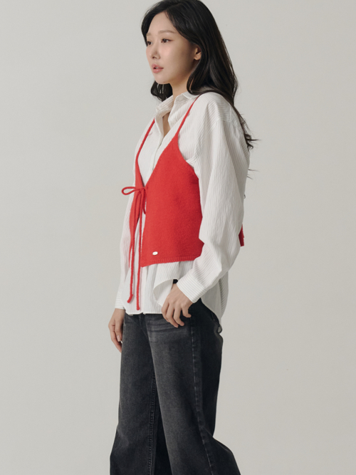 String Layered Knit Vest_Red