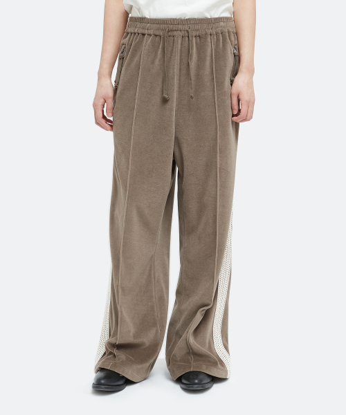 Lace Velour Track Pants_Khaki Beige