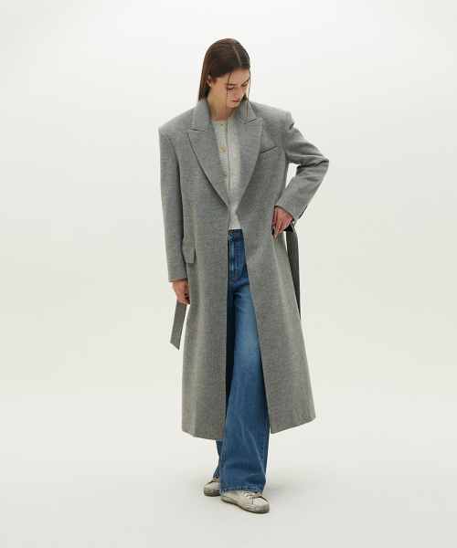 Open-type minimal wool coat