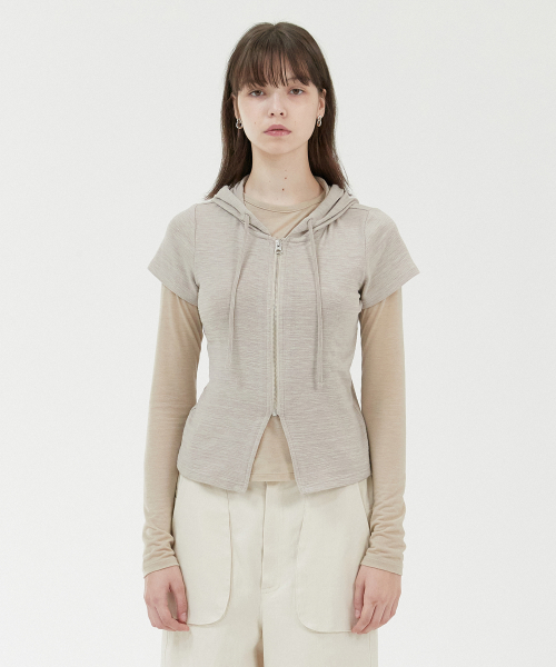 Slim Short Sleeve Hoodie_Sand Beige