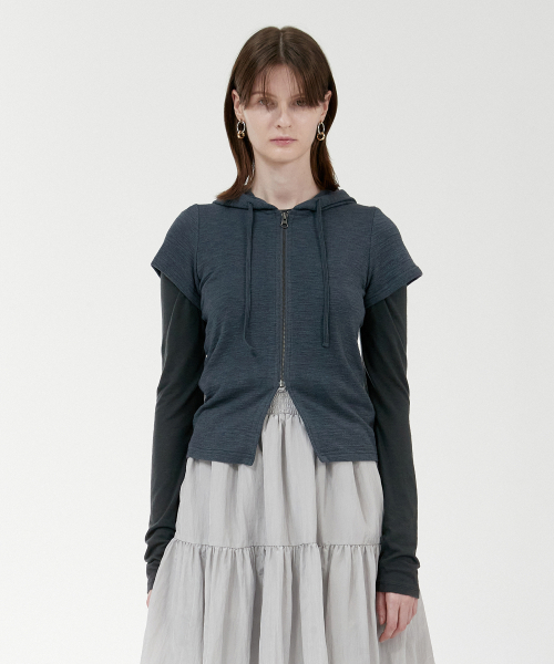 Slim Short Sleeve Hoodie_Charcoal