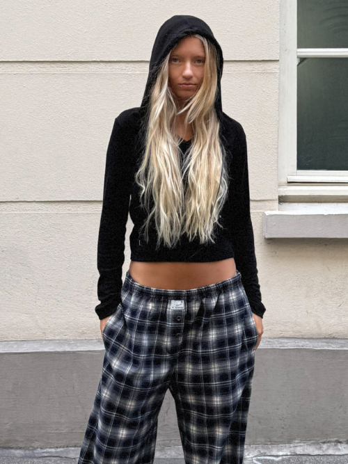 Худи в рубчик из шерсти и тенселя Black