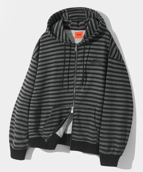 VLAD STRIPE LOGO HOODED ZIP-UP_BLACK&GRAY