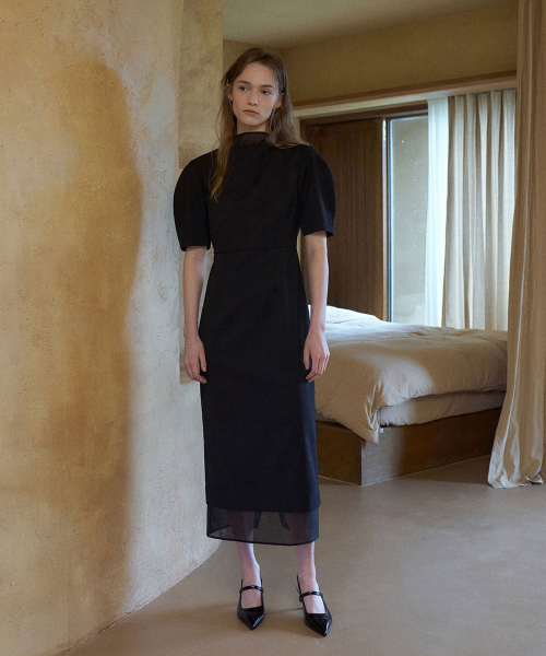 HighNeck See-through Dress[LMBDAUDR801]-Black