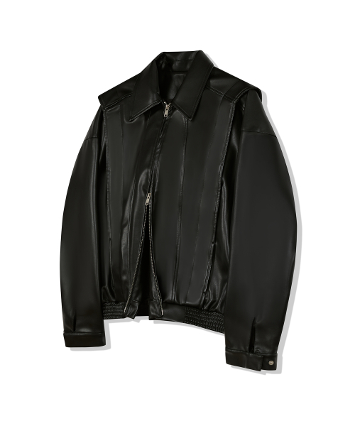 87-STAN149 heavy placket кожаный куртка черный