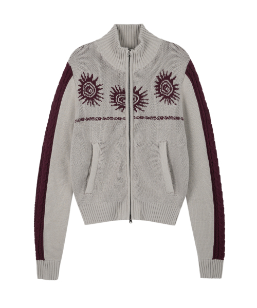 아캄(AAKAM) Sun Jacquard Zip-Up Sweater (Light Gray