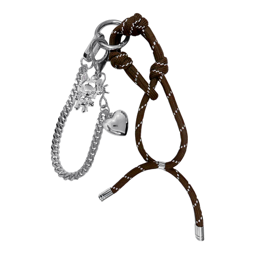 Signature Cat Heart charm Keyring-Brown