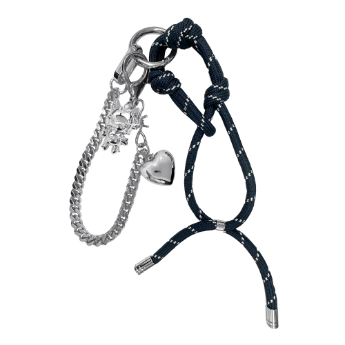 Signature Cat Heart charm Keyring-Navy