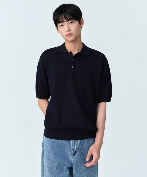 WASHABLE SUPIMA COTTON KNITTED POLO рубашка [NAVY]