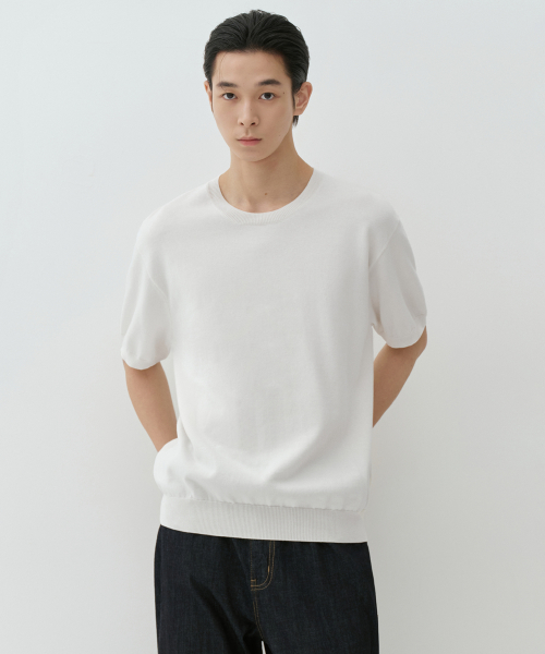 Washable Supima Cotton Crew Neck Short Sleeve Knit [Ivory]