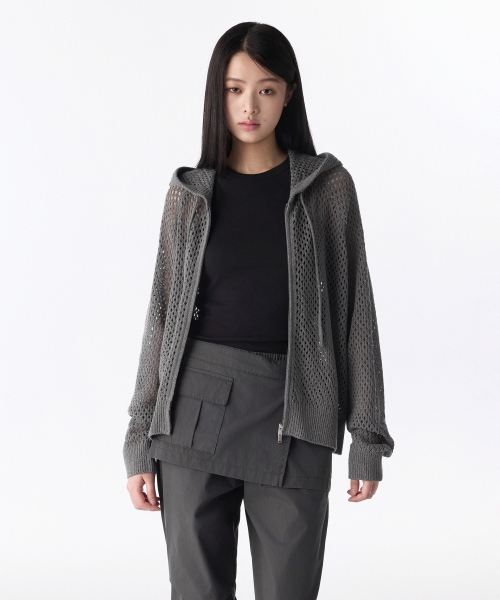 Женский сетчатый трикотажный худи на молнии (Medium Gray)