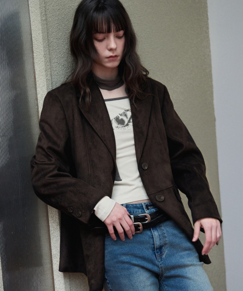 Divide однобортный замша блейзер [DARK BROWN]