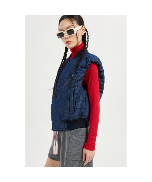Emblem Quilting Denim Like Padded Vest (blue) LFUCS25120BUX