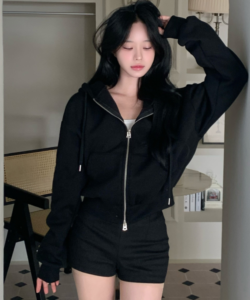 Укороченное худи на молнии_Black