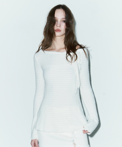 BOATNECK LACE-UP KNIT [IVORY]