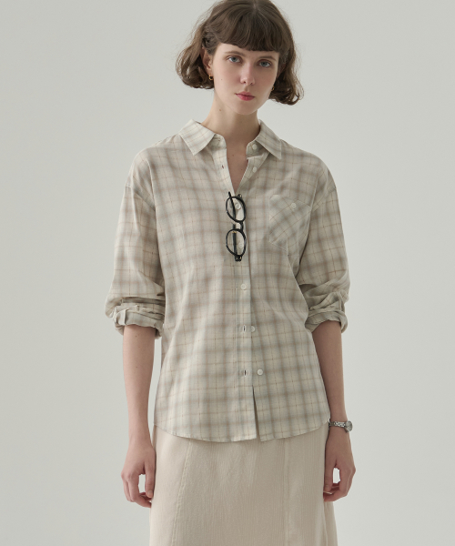 드로우핏 우먼() 플로우 타탄 체크 타이 셔츠 [BLUE] 상품 이미지