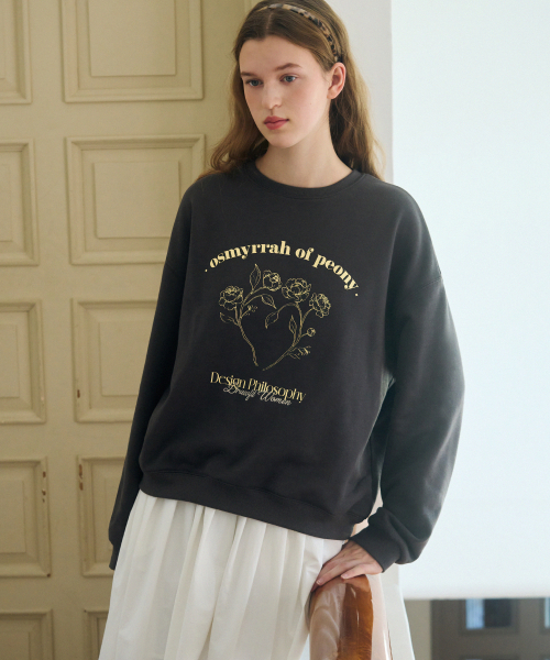 드로우핏 우먼() 피오니 그래픽 스웨트셔츠 [CHARCOAL] 상품 이미지