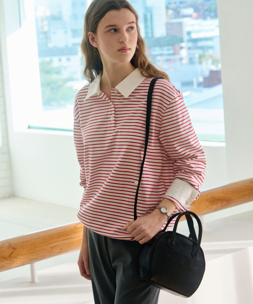 드로우핏 우먼() 스트라이프 카라 스트링 티셔츠 [RED] 상품 이미지