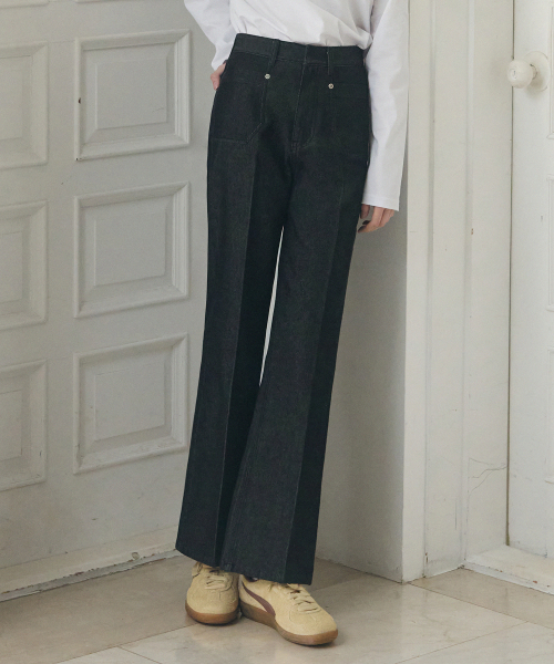 드로우핏 우먼() 논 페이드 데님 슬랙스 [BLACK] 상품 이미지