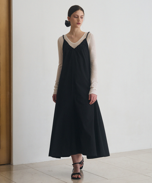 드로우핏 우먼() 셔링 스트링 레이어드 원피스 [BLACK] 상품 이미지