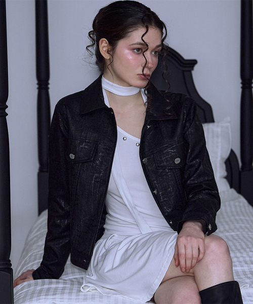 Rose Frantz ♥ Crack Leather Jacket /追跡付 Jeweled Love Faux Leather Jacket | Sara Sara