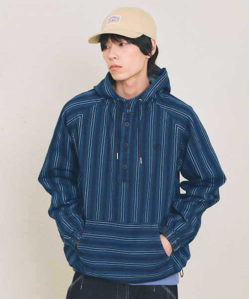 STRIPE HOOD SHIRT [INDIGO BLUE]