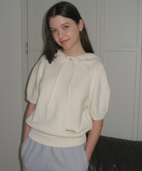 Hoodie Label Cotton Knit - Ivory