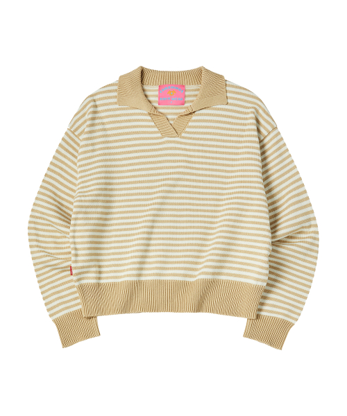 W STRIPE COLLAR KNIT [YELLOW]