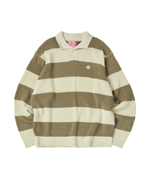 BOLD STRIPE COLLAR KNIT [IVORY]