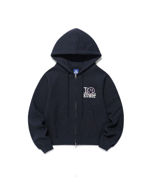 I SMILEY KUNST CROP HOOD ZIP UP_NAVY(IK2FSMM483A)