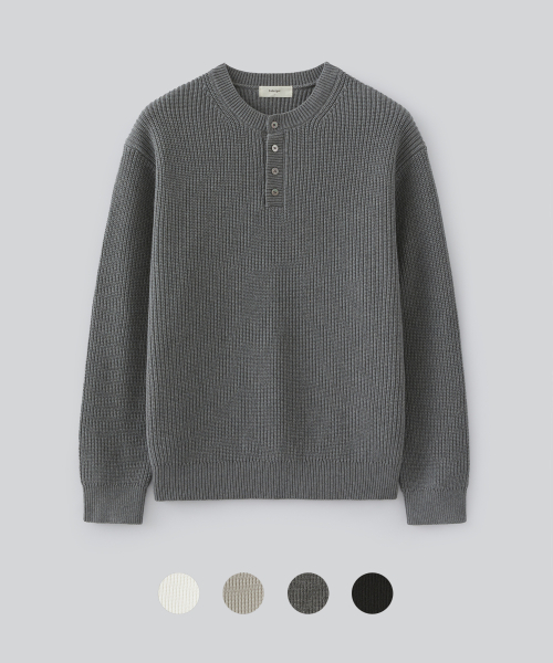 Heavy Cotton Henley-neck вязаный свитер (4 цвета)
