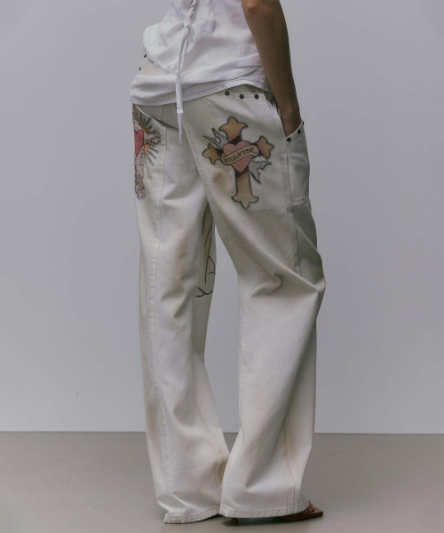 パンツ Sculptor Ed Hardy Angel Denim Ivory Sculptor X Ed Hardy] Cracked Angel Denim Ivory