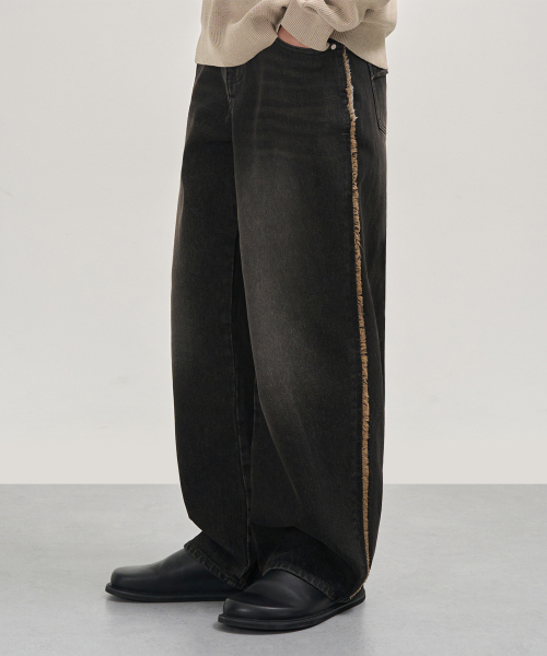 WESTERN SIDE LINE WIDE DENIM PANTS (DUSTY BLACK)